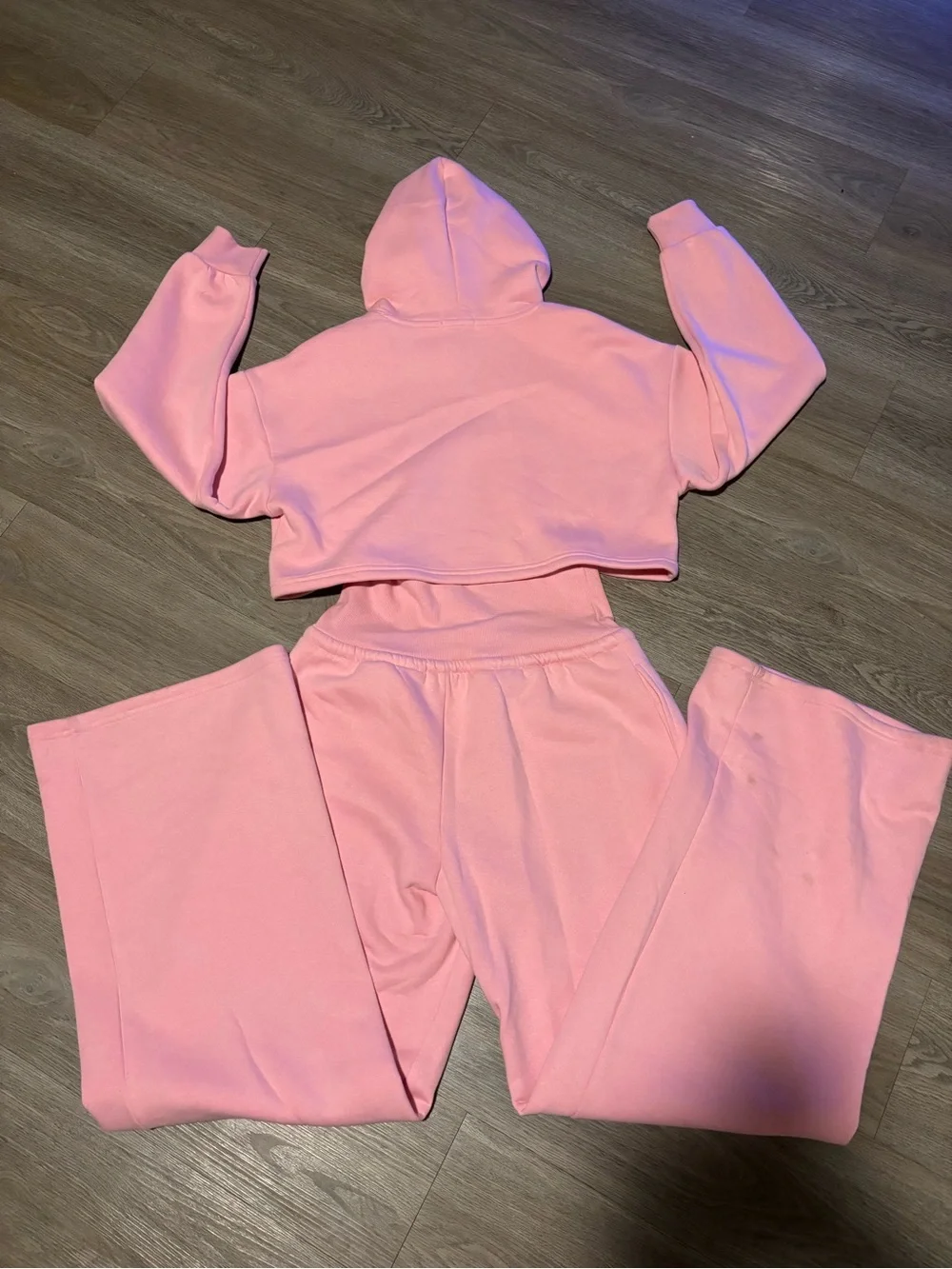 Cropped Pink Hoodie and Matching Sweatpants Set